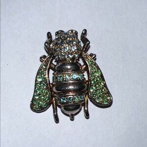 Sparkling Bee Brooch with Green and Blue Crystals